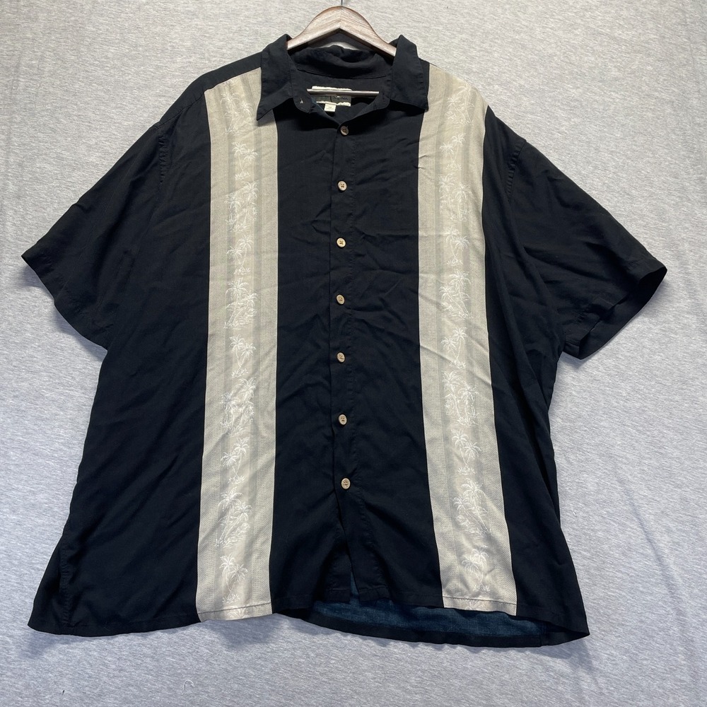 Island Shores Original Island Wear Bowling Shirt Mens 3XL Black Rayon Button Up